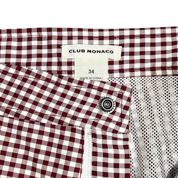 Club Monaco Gingham Check Swim Shorts Preppy 6" Maroon Size 34 - Picture 7 of 9